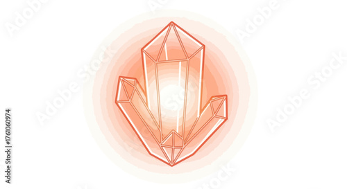 Glowing Orange Faceted Crystal Gemstone Illustration.