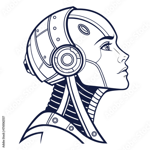 Vector art of robot woman head profile