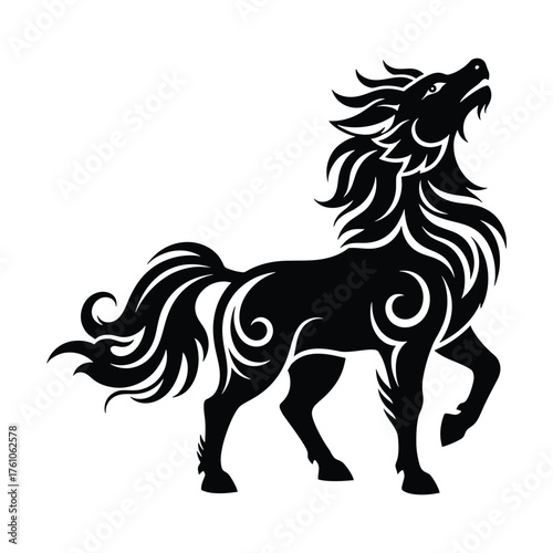 Mythical qilin silhouette majestic creature traditional east asian folklore