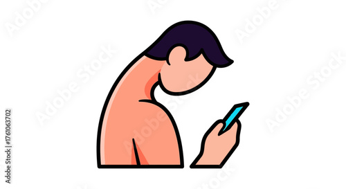 Person using smartphone head down in bad posture illustrating mobile addiction and tech overuse leading to neck pain and spine problems