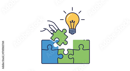 problem solving concept hand placing puzzle piece with lightbulb above symbolizing creative thinking for business strategies innovation solution ideas