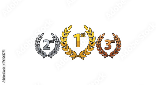 ranking chart showcasing 1st 2nd and 3rd place with golden laurel wreaths ideal for illustrating success in competitions and achievements.