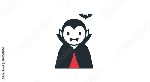 Cute Cartoon Vampire Character with Bat Silhouette.