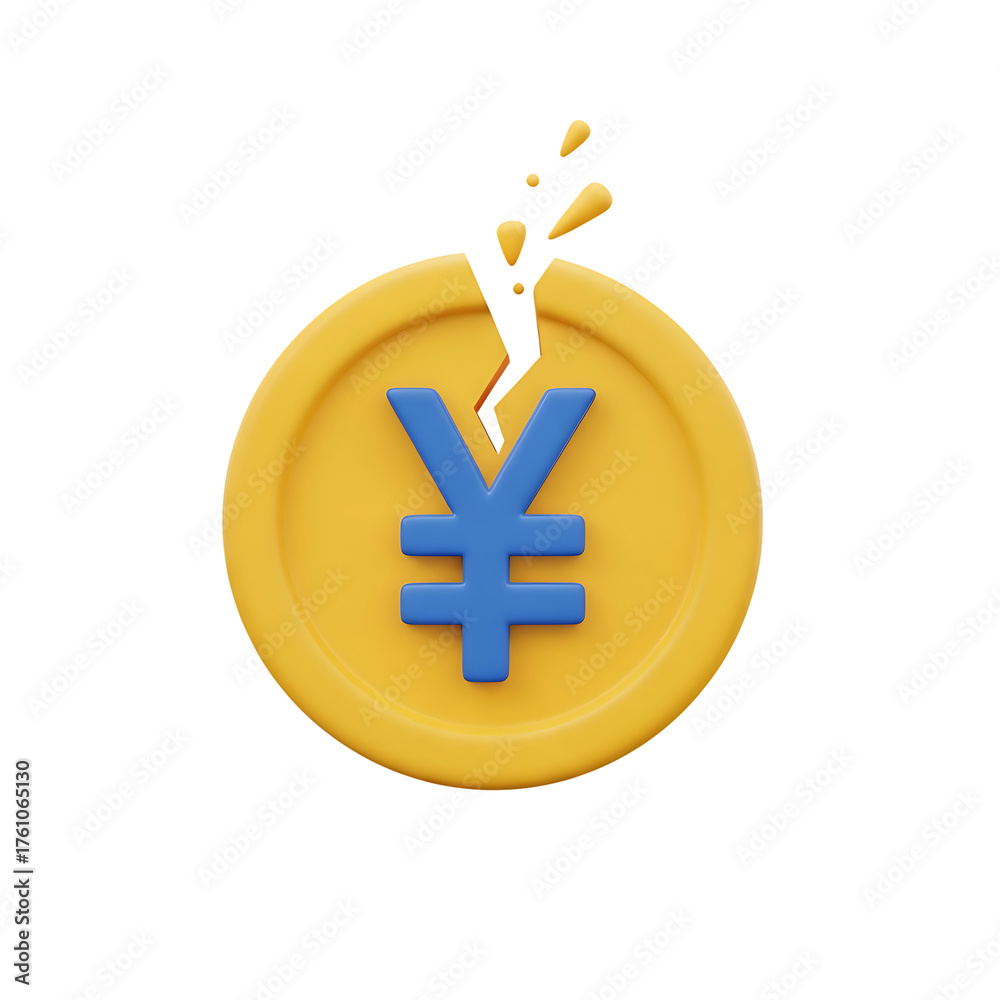 Fototapeta premium Broken Yen Coin Symbolizing Economic Crisis and Financial Difficulty Illustration