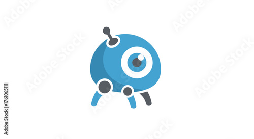 Cute Blue Robot Character with Large Eye and Antenna.