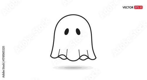 Simple Outline Illustration of a Friendly Ghost with Black Eyes.