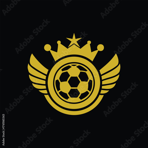 Royal Soccer Emblem with Wings and Crown