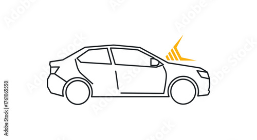 Line Art Sedan Car with Sun Icon Indicating Heat.