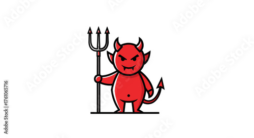 Cartoon Devil Character with Red Skin and Trident.