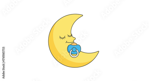 Sleeping Crescent Moon with Pacifier Illustration.