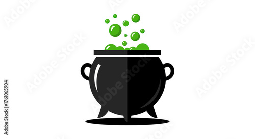 Black Witchs Cauldron Bubbling with Green Potion.