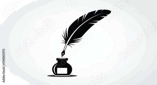 Classic quill pen and inkwell symbol capturing timeless writing and artistic expression flat design vector illustration isolated on transparent background