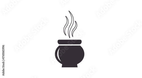 Simple Dark Silhouette of a Pot with Rising Steam.