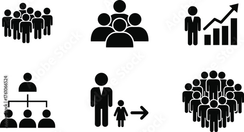 Organization icon set, leadership concept vector, business growth symbols, team structure illustration, mentorship design, corporate hierarchy graphics