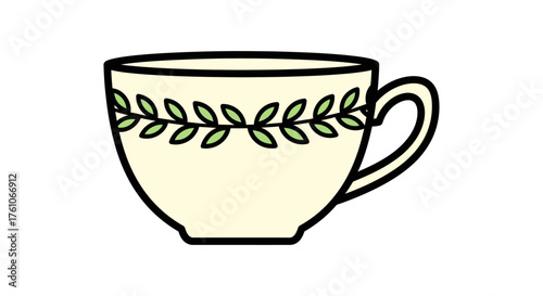 teacup with laurel design for cafe menu illustration a delicate cup with decorative leaves perfect for showcasing tea or coffee culture art.
