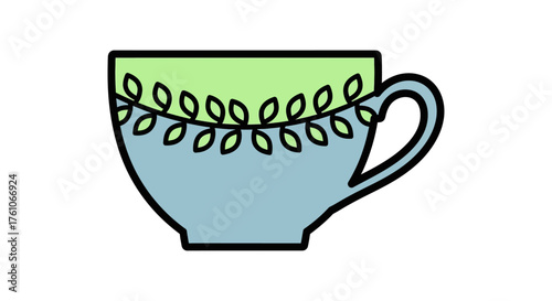 teacup with leaf design for a relaxing drink showcasing delicate details in a kitchen setting perfect for blog headers and tea-themed designs