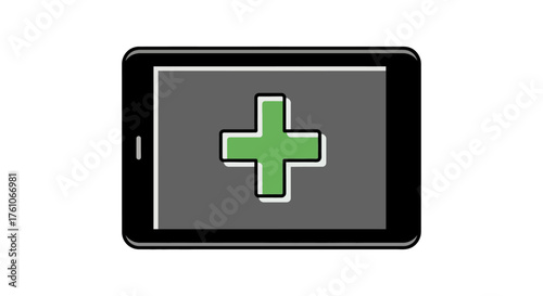 telehealth on a tablet green plus sign on a digital device for remote medical consultation and mobile healthcare ideal for telemedicine concepts.