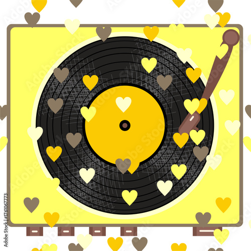Vinyl disk retro player style illustration vector art decor design 70s, 80s, 90s music pattern	