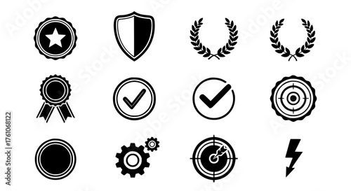 Collection of Achievement and Quality Icons for Recognition and Excellence