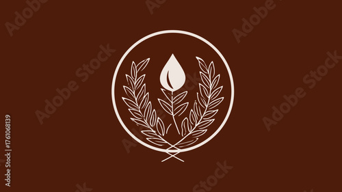 Stylized water droplet symbol with organic leafy branches in a circular minimalist emblem. Elegant vector illustration for nature concepts.