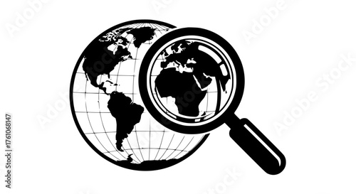 Global Exploration Through Magnifying Glass Technology Icon