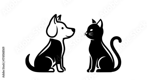 Adorable Dog and Cat Friendship Silhouette
