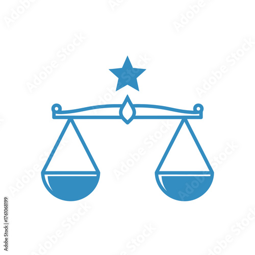 A stylized blue scale of justice icon with a star above, representing fairness.