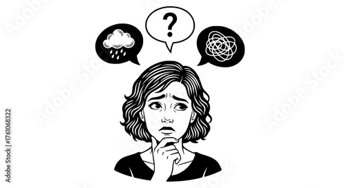 Confused Person Thinking About Problems and Emotions