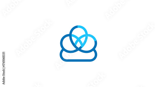 Abstract blue cloud computing icon, overlapping shapes symbolizing network, data, connection, and digital technology on white background.