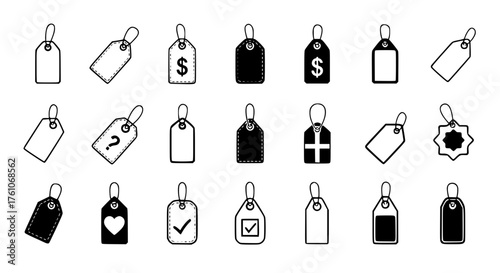 Collection of various price tag and label designs for retail and product identification