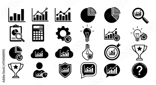 Collection of Business Analytics and Growth Icons Representing Data and Strategy