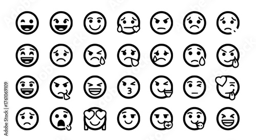 Collection of Diverse Emoji Expressions and Emotions in Outline Style