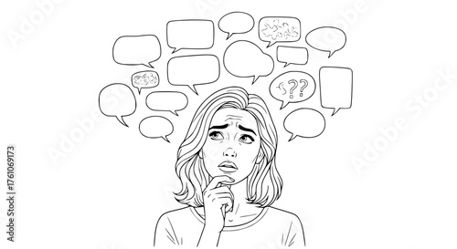 Woman Overwhelmed by Many Thoughts and Uncertainties