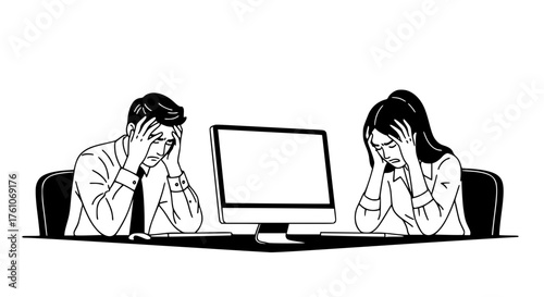 Couple Experiencing Work Frustration Sitting at Desk