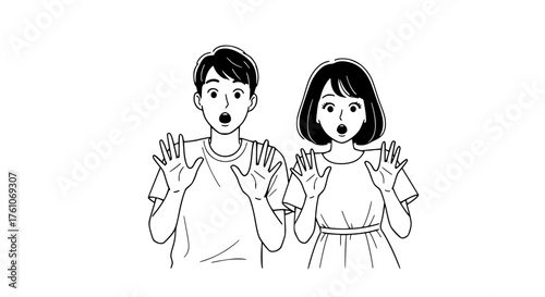 Shocked Couple Expressing Surprise and Astonishment Together