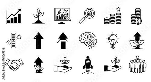 Business Growth Icons Representing Success and Development