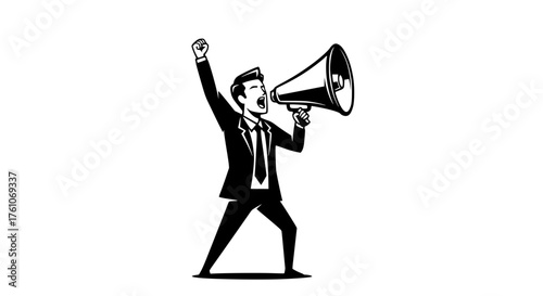 Man shouts through megaphone announcing something important