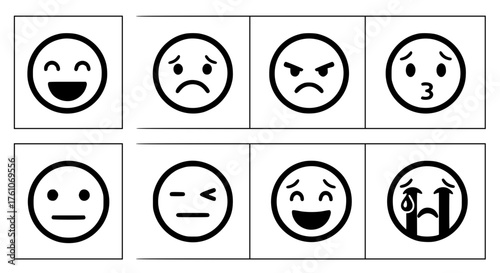Collection of Expressive Emoji Faces Representing Human Emotions and Feelings