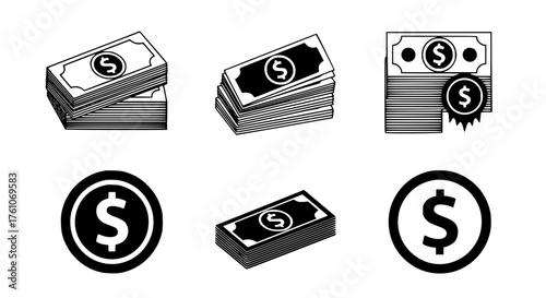 Collection of Money And Coin Icons Illustrating Wealth and Finance