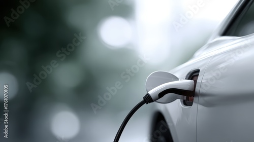EV charging station for electric car in concept of green energy and eco power produced from sustainable source to supply to charger station in order to reduce CO2 emission.