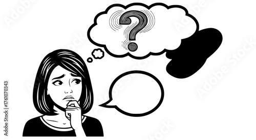 Young Woman Deep In Thought With Question Mark