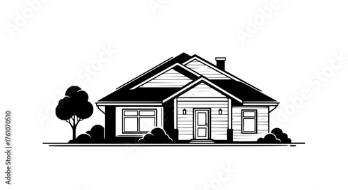 Stylized Black And White Illustration Of A House