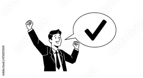 Successful business person celebrating victory with check mark