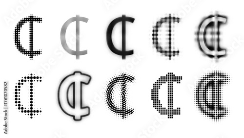 Halftone Vector set of Cent Symbols, Us Cent Currency in Halftone Patterns