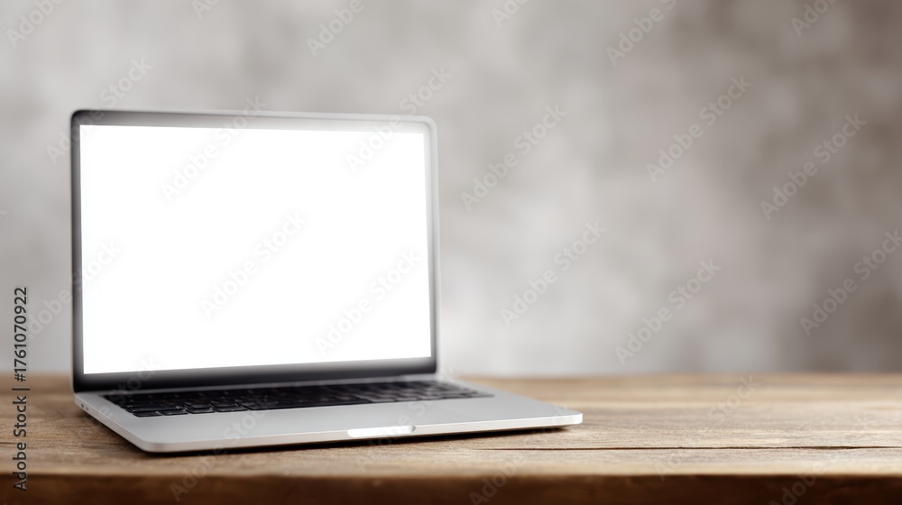 Fototapeta premium Laptop computer with empty screen on wooden desk.
