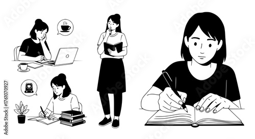 Young Woman Engaged in Various Study and Work Activities
