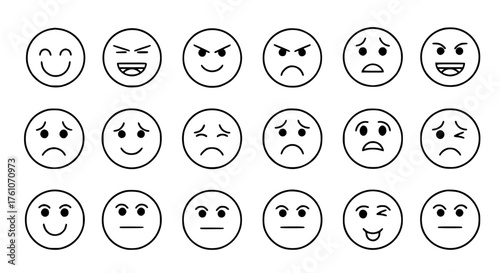 Collection of Diverse Emoticon Faces Expressing Various Emotions
