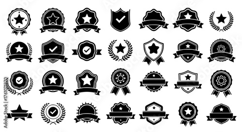 Collection of Decorative Award Badges and Labels for Recognition and Achievement