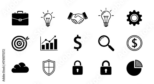 Collection of Business and Finance Icons Representing Success and Strategy