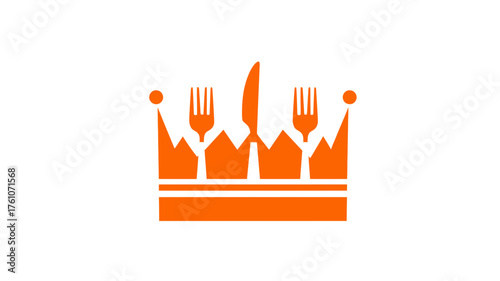 Orange crown logo with knife and forks, symbolizing premium food service, gourmet dining, restaurant, and culinary excellence.